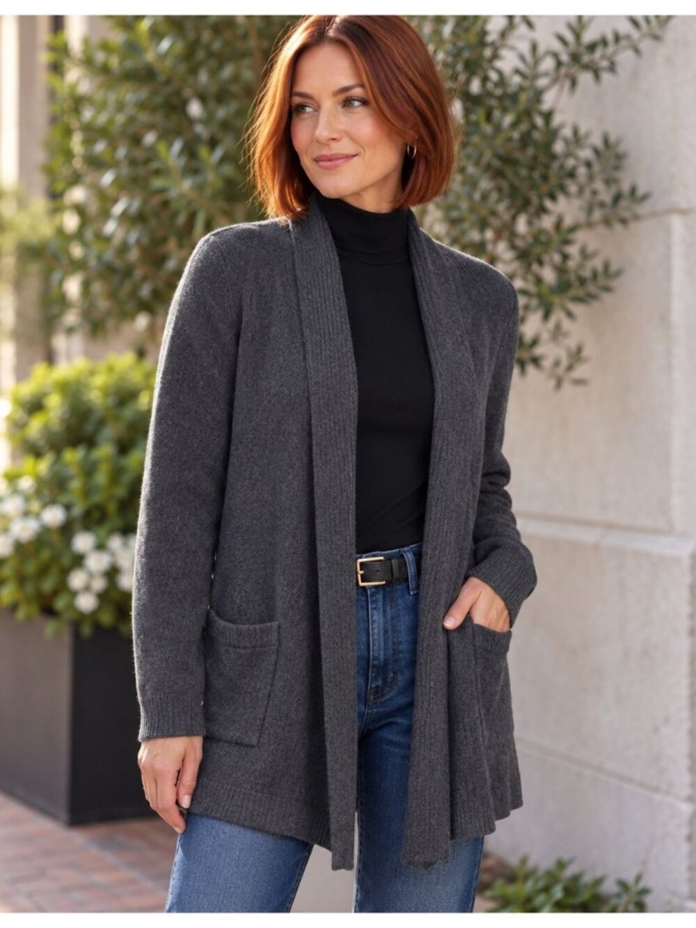 Lord & Taylor 100% Cashmere Charcoal Gray Long Cardigan Sweater XS